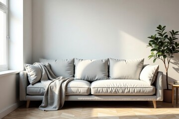 Serene Living Room Interior Design with Light Grey Sofa and Natural Light