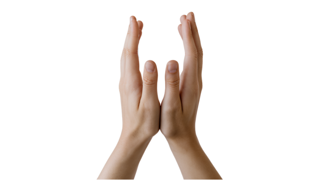 Two Raised Human Hands in Appreciation or Prayer Gesture Isolated on Transparent Background PNG