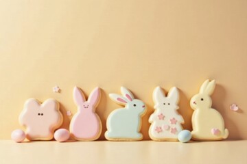 Delightful Easter bunny and frog shaped cookies arranged on a pastel background