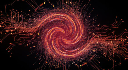 A mesmerizing vortex of circuits symbolizes interconnectedness and advanced technology.