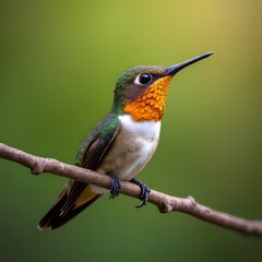 Fototapeta premium Close-up of a Ruby-throated Hummingbird Perched on a Branch
