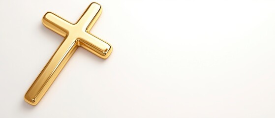 Golden Cross on White Background Minimalist Religious Symbol