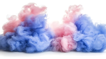 Fototapeta premium Colorful Pink and Blue Smoke Swirling Together on White Background