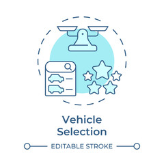 Vehicle selection soft blue concept icon. Customer service rating. Cars list. Round shape line illustration. Abstract idea. Graphic design. Easy to use in infographic, presentation