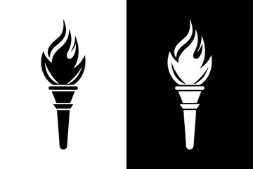 Minimalist Flame Torch Silhouette Vector Icon Black and White Background.