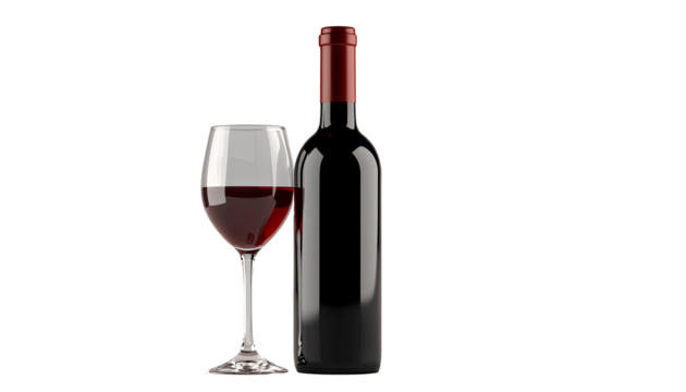 Red wine bottle and glass isolated on a transparent background png