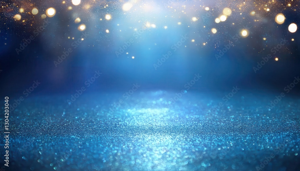 Poster dreamy blue sparkling background with shimmering bokeh lights for magical event design or digital artwork