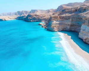 Obraz premium Azure Coastline, Dramatic Cliffs, Pristine Beach