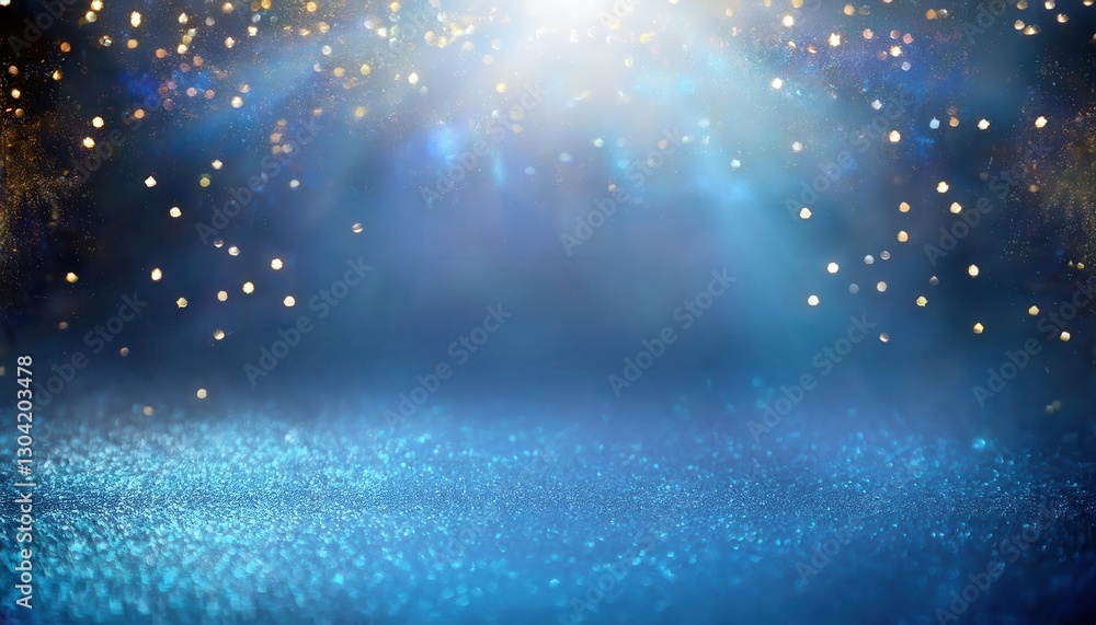 Poster dreamy blue sparkling background with shimmering bokeh lights for magical event design or digital artwork