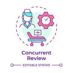 Concurrent review multi color concept icon. Course of treatment in hospital. Type of utilization management. Round shape line illustration. Abstract idea. Graphic design. Easy to use in article