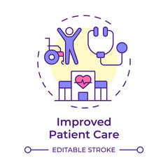 Improved patient care multi color concept icon. Evidence based and patient centered treatment. UM benefit. Round shape line illustration. Abstract idea. Graphic design. Easy to use in article