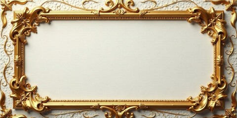 Elegant Gilded Frame with Ornate Details and Blank Center for Text or Image Insertion
