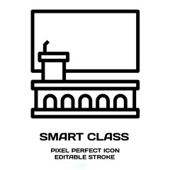 Smart Class symbol, featuring an editable stroke outline icon isolated on white background flat vector illustration. Pixel perfect
