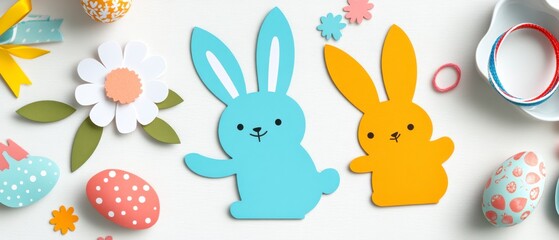 Obraz premium Pastel Paper Easter Bunnies and Festive Decorations