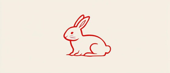 Obraz premium Pixel Art White Rabbit with Red Outline on Beige Background