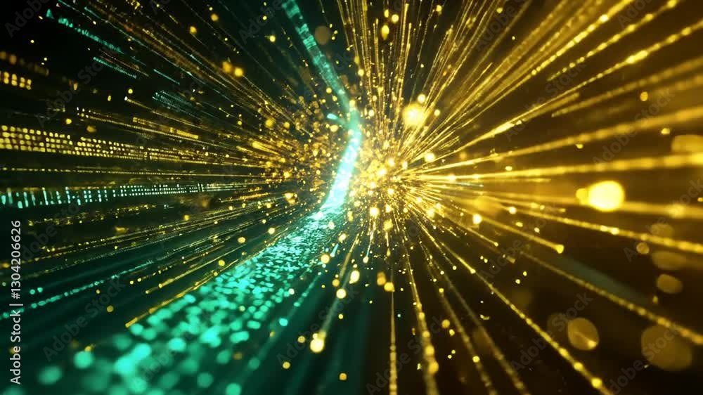 Aufkleber abstract digital tunnel with dynamic light particles for futuristic technology concept