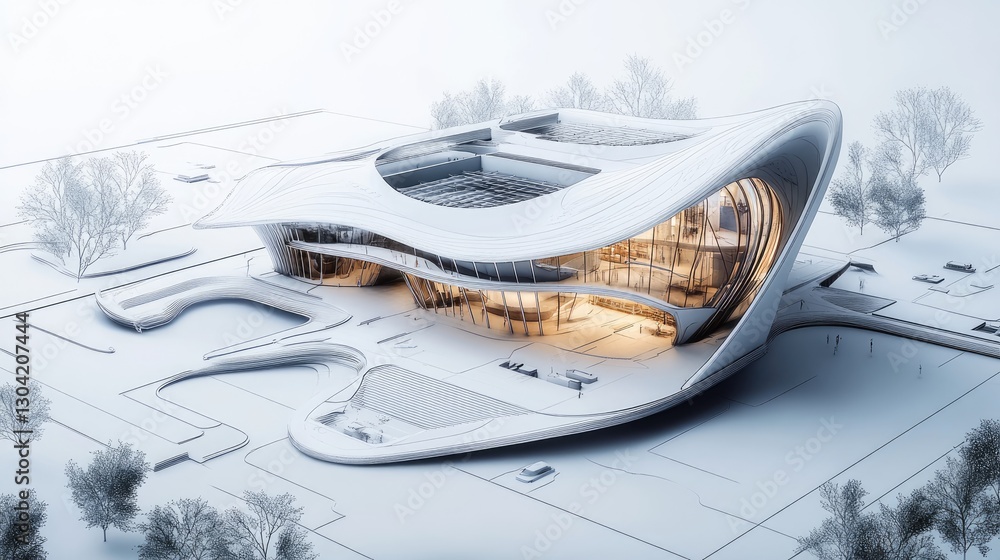 Poster 3D architectural designs and blueprints represented with generative AI, showcasing advanced building structures, floor plans, and futuristic design elements
