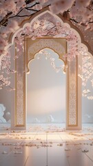 Islamic Architecture with a Touch of Sakura and Golden Light