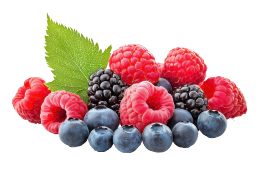 Colorful pile of berries fruit, isolated background