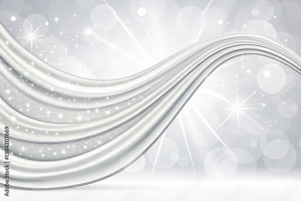 Poster flowing silver fabric gracefully dances against a backdrop of shimmering lights in a captivating dis