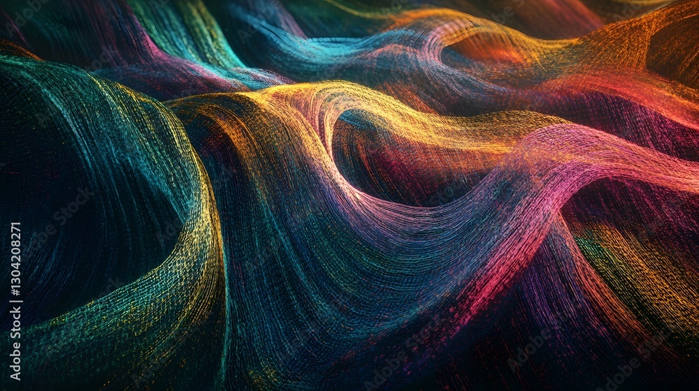 Poster a dreamlike woven pattern made of aurora borealis-like strands shifting in color