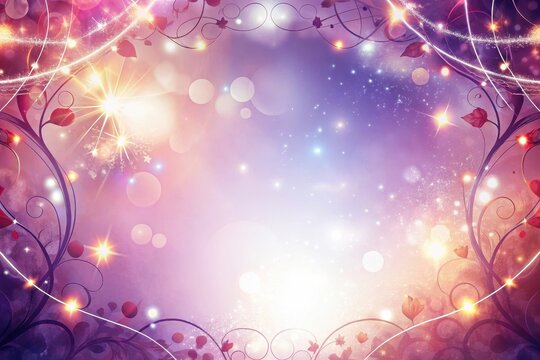 Enchanting floral background with shimmering lights and dreamy colors for an artistic celebration. Generative AI