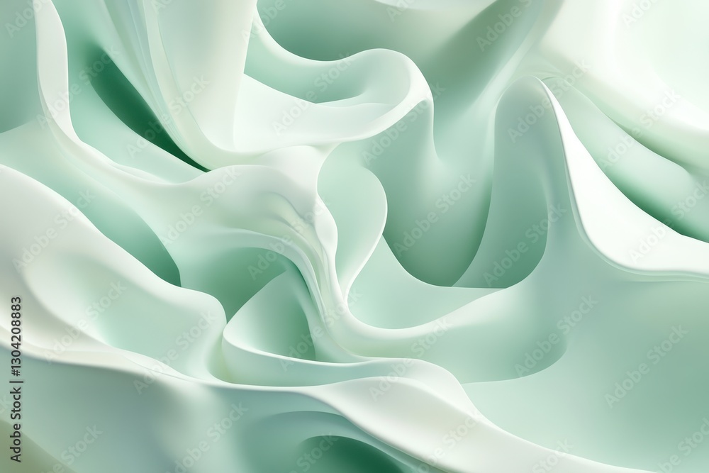Poster soft, flowing waves of mint-colored fabric create a serene and tranquil visual experience for the vi