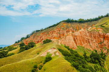 Red rocky slopes Rapa Rosie is a protected geological and floristic reservation area near Sebes...