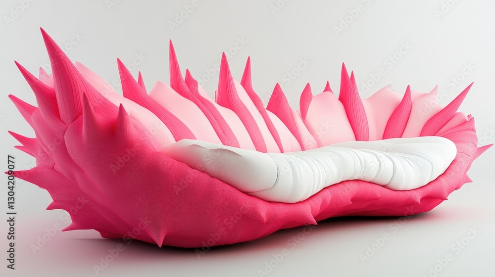 Poster a bold, abstract couch with a pink and white spiky design redefines modern furniture concepts, blend