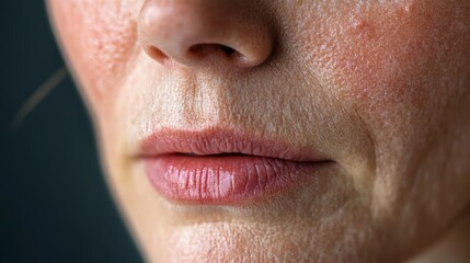 Fototapeta premium Close-up of mature female mouth with dry skin and lip texture in detail