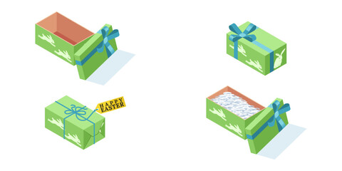 Fototapeta premium ISOMETRIC EASTER GIFT BOX - GREEN BOX