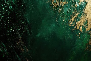Abstract texture of deep green hues and shimmering gold accents in vibrant artistic expression. Generative AI
