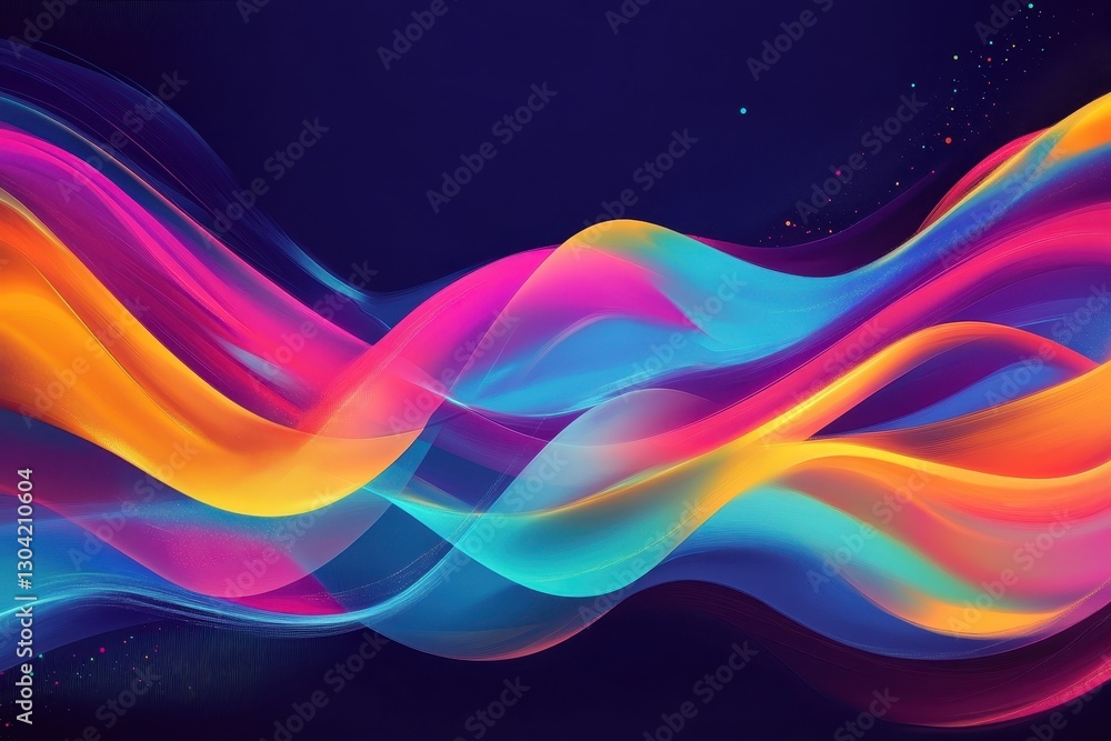 Poster vibrant waves of color swirl together in an abstract dance of motion and light against a deep dark b