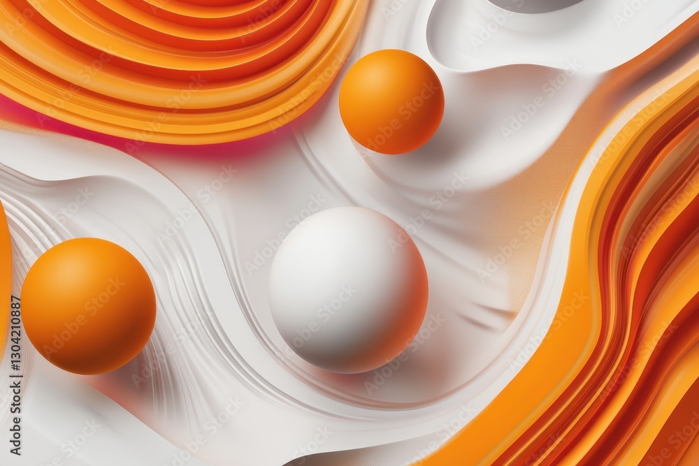 Poster dynamic swirls of orange and white with floating spheres create an artistic composition of movement 