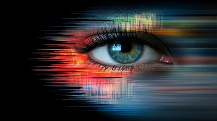 Obraz premium Eye with Colorful Motion Blurs Representing Vision and Awareness
