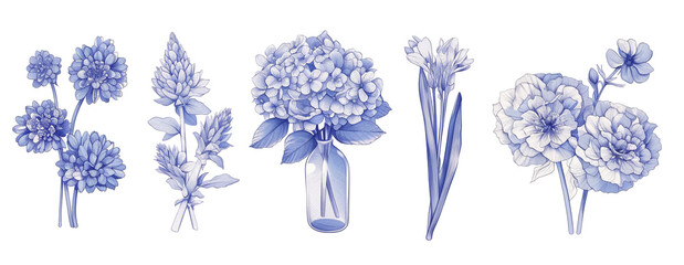 Bundled Collection set of flowers line art paintings.