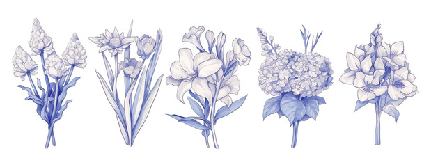 Bundled Collection set of flowers line art paintings.