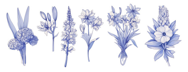 Bundled Collection set of flowers line art paintings.