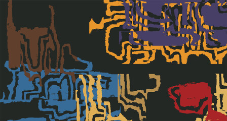 Colorful hand drawn tribal paint brush abstract background, Japanese and ethnic folk wood carving, weaving textured surface, simple graphic for textile, carpet, decoration