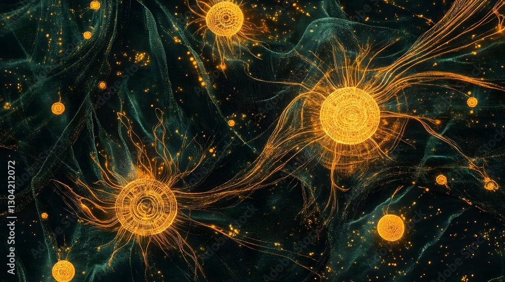 Canvas Prints a fairy-tale-inspired weaving pattern with glowing golden threads forming enchanted symbols