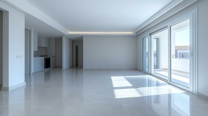 Modern Spacious Apartment Interior with Large Windows