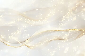 Soft golden waves dance gracefully while shimmering sparkles illuminate the serene fabric backdrop in gentle light. Generative AI