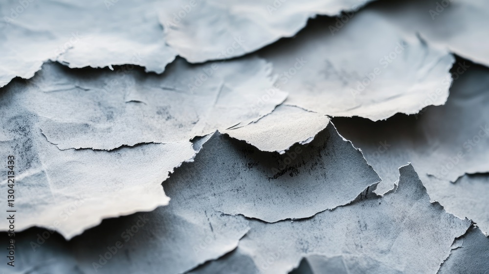 Poster A close-up shot of torn paper, capturing the texture and intricate details of the jagged edges, creating a compelling background for creative studio design projects.