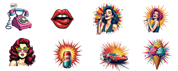 Pop art Clipart Collection PNG Bundle.