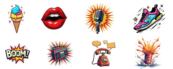 Pop Art Clipart Collection PNG Bundle.