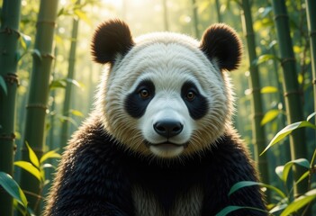 Obraz premium Panda resting peacefully among bamboo trees in a forest