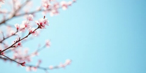 Obraz premium Delicate Pink Blossoms on Branches Against a Clear Sky, a Serene Springtime Scene