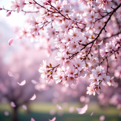 Obraz premium spring landscape featuring cherry blossoms in full bloom.