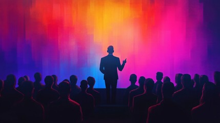 Speaker Inspiring Audience with Vivid Presentation at Business Conference or Seminar
