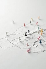 Planning a Journey Colorful Pushpins Mark a Detailed Route on a Topographic Map